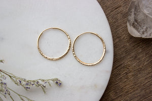 Hammered Gold Hoop Earrings, Textured Small Gold Earring Hoops, Medium 14K Gold Filled Simple Hoops, Hand Forged 25Mm - #04AE-05-043