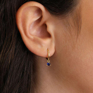 Diamond Birthstone Dangle Hoop Earring • 18K Gold Plated Sterling Silver