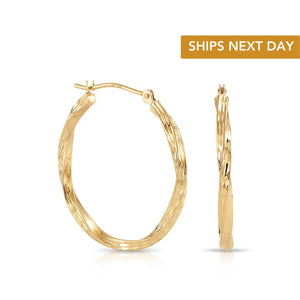 10K Yellow Gold Twisted Classic Hoop Earrings, Diamond-Cut round Hoops, Solid Yellow Gold Shiny Hoops, Handmade with Love, by TILO Jewelry
