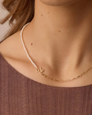 Lou Pearl Alphabet Necklace NikNenz™ Premium Gold & Diamonds