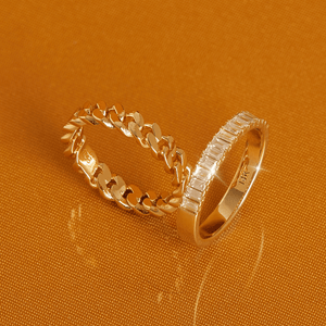 Bold Half Diamond Baguette Ring NikNenz™ Premium Gold & Diamonds
