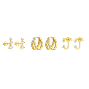 Gold Plated Earrings Set for Women Cubic Zirconia Stud Hoop Earrings Stack Female Casual Daily Jewelry Accessories