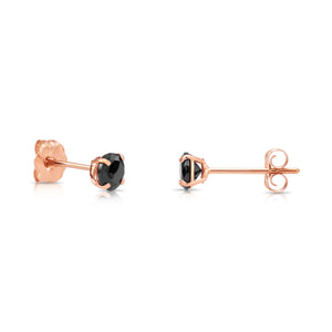 14K Rose Gold Black CZ round Studs, with Push-Backs, 4Mm