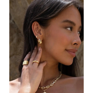 18K Gold Starburst Dome Huggie Earrings - Water Resistant & Hypoallergenic, Designed in LA.