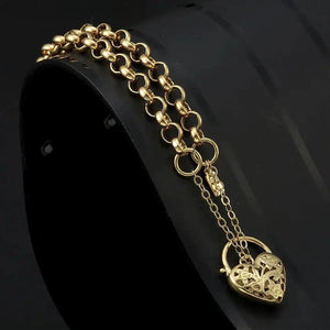 18K Solid Yellow Gold Belcher Bracelet with Filigree Heart Padlock – Elegant Women’s Jewelry.