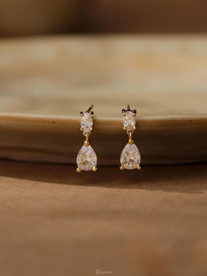 Minimalist Diamond Drop Earrings, Dainty Diamond Stud Earrings, Gold CZ Earrings, Wedding Jewelry, Bridesmaids Gift for Her,Mothers Day Gift