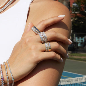Lab Grown Blue Sapphire Baguette Eternity Ring NikNenz™ Premium Gold & Diamonds
