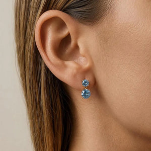 Genuine Moissanite Double Drop Earrings: Platinum Overlay Sterling Silver