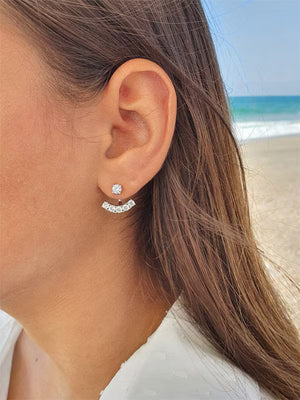 Elegant Diamond CZ Ear Jacket Earrings, Sterling Silver Front and Back Earrings