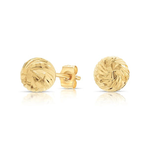 Exquisite 14K Yellow Gold Hand-Engraved Spiral Ball Studs.