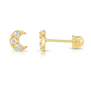Radiant 14K Gold Moon Crescent Stud Earrings - Timeless Elegance for Every Occasion.
