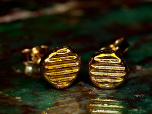 Sleek 24K Gold 5mm Minimalist Parallel Line Stud Earrings - Timeless Solid Gold Design.