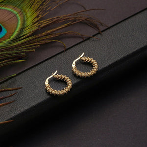 14K Solid Yellow Gold Minimalist Dainty Dorica Beaded Ball Huggie Hoop Earrings - Perfect Gift for Her!.