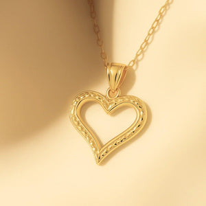 Stunning 14K Yellow Gold Diamond-Cut Heart Pendant Necklace with 18" Cable Chain.