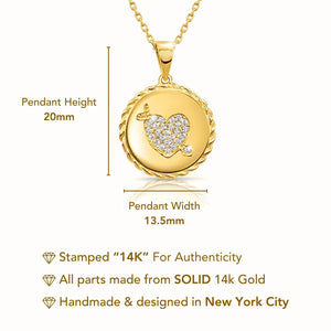 Stunning 14K Solid Yellow Gold Pave CZ Heart Pendant Necklace with 18" Cable Chain.
