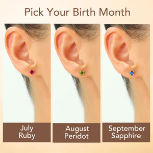 14K White Gold Birthstone Stud Earrings, Screw-Back, 4Mm