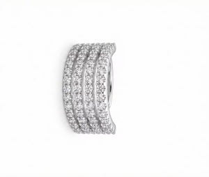Silver Multi-Band Ear Cuff, No Piercing Sparkling Cartilage Hoop, 4-Row Pave Diamond Conch Earring