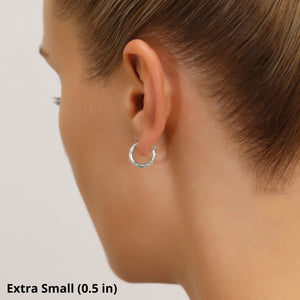 14K White Gold Classy Diamond-Cut Hoop Earrings, Hand Engraved Special Quality Hoops, Made in the USA, by TILO Jewelry