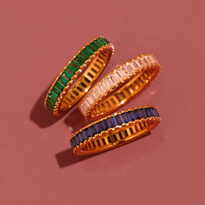 Lab Grown Blue Sapphire Baguette Eternity Ring NikNenz™ Premium Gold & Diamonds
