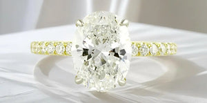 2 Ct Oval Cut Solitaire Diamond Ring, Classic Style Oval Moissanite Ring, 14K Yellow Wedding Bridal Ring, Gorgeous Pave Set Anniversary Gift