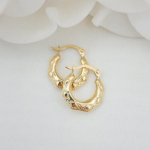 Stunning 14K Gold Textured 12mm Hoops - Perfect Earrings for Girls & Kids - Fine Jewelry.