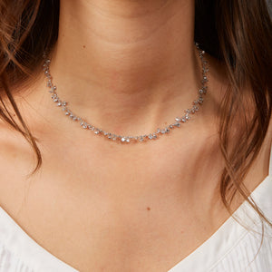 ECRIN | Dainty round Diamond Dangle Necklace, Diamond Station Bezel Necklace