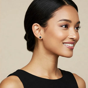 10K Yellow Gold Black Onyx Pushback Stud Earrings