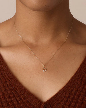 Diamond Script Alphabet Charm Necklace