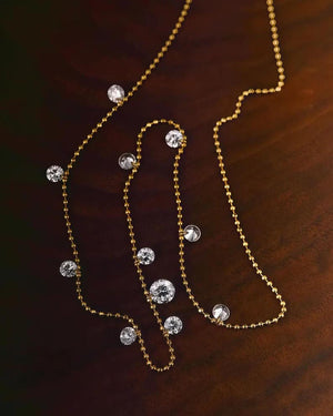 18K Solid Gold Diamond Station Necklace, Dainty Dangling Diamond Necklace, Minimal Drop Necklace, Everyday Wear Fine Jewelry Gift for Women.