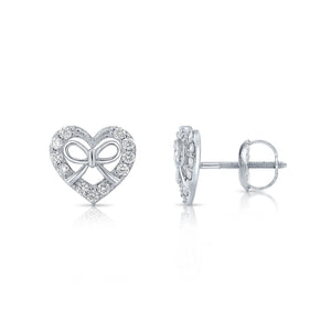 14K White Gold Heart & Ribbon Lab Diamond Studs, 0.20Ctw, Screwback