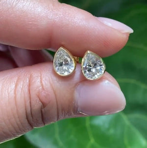 Tear Drop Pear Cut 2CTW Simulated Diamond Earrings Bezel Set, 14K Yellow Gold Earrings Women'S, Moissanite Earrings Push Backs, Gift for Her