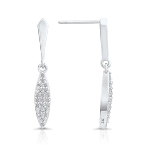 Gorgeous Sterling Silver CZ Willow Leaf Dangle Stud Earrings - Slim and Stylish.