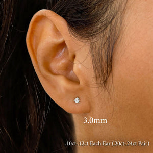 Single 14K Solid Gold Natural Diamond Stud Earring – 3 Prong Martini Setting Half Pair.