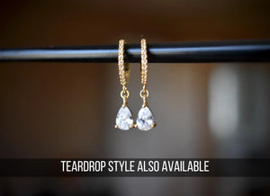 Gold Baguette Earrings, Baguette Dangle Hoops, Emerald Cut Dangle Earrings, Silver Diamond Simulant Huggie Earrings, Crystal Drop Earrings