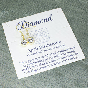 April Diamond Drop Earrings, Bohemian Crystal, Gold or Silver, French Hooks