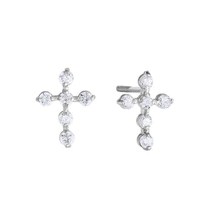 14K White Gold Tiny Cute Cross Stud Earrings