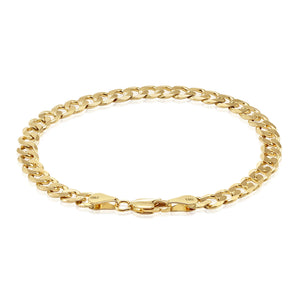 14K Solid Yellow Gold Curb Link Chain Bracelet, 7 Inches