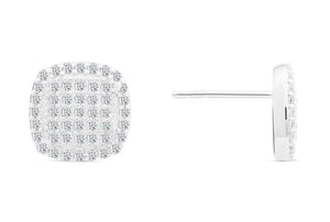 Sterling Silver CZ Pave Square Stud Earrings - Unisex Elegance.