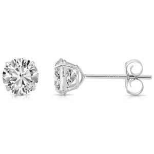 14K White Gold Classic Solitaire Stud Earrings with Pushbacks