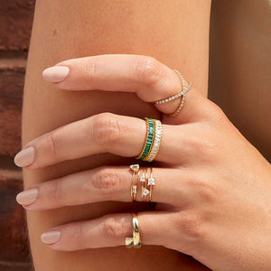 Lab Grown Green Emerald Baguette Eternity Ring NikNenz™ Premium Gold & Diamonds