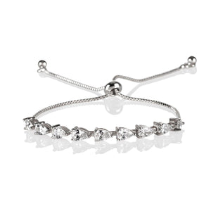 Elegant Dainty Silver CZ Slider Bracelet with Pear-Shaped Cubic Zirconia – Adjustable for Women & Girls.