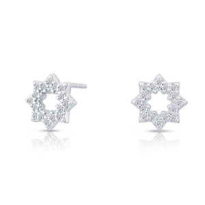 Sparkling CZ Halo Star Flower Stud Earrings in Elegant Sterling Silver.