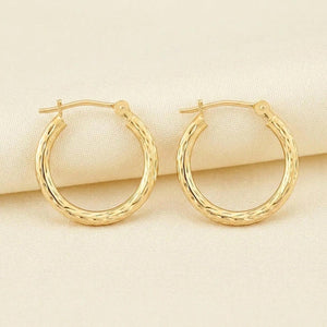 Stunning 10K Yellow Gold Hand-Engraved Diamond-Cut Hoop Earrings - Made in the USA!.