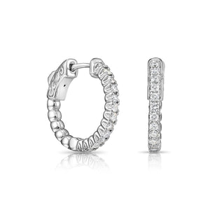 14K White Gold Diamond Half Eternity Huggie Hoop Earrings - 0.57 Carat Total Weight.
