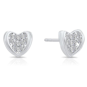 Elegantly Crafted CZ Curved Heart Stud Earrings in Sterling Silver.