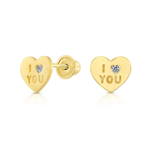 10K Yellow Gold I LOVE YOU Heart Stud Earrings