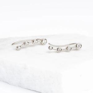 Silver Stone Ear Climber, Sterling Silver Ear Crawler, Silver Dainty Earrings, Ear Climbers, Celestial Earrings, Gifts for Her, 925 Silver