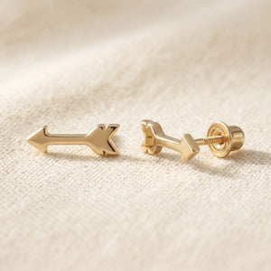 14K Solid Yellow Gold Tiny Arrow Studs, with Screw on Screwbacks