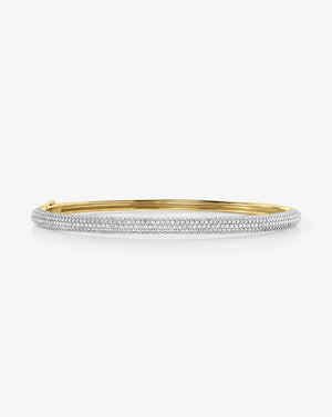 Stunning Pavé Diamond Stackable Gold Cloud Bangle for Effortless Elegance.