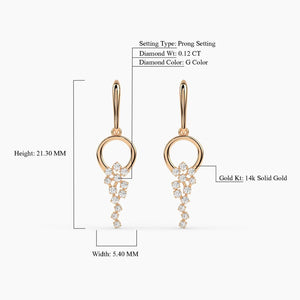14K Solid Gold Diamond Drop Earrings, Dainty Dangle Drop Earrings, round Natural Diamond Earrings, Elegant Fine Jewelry, Dainty Earrings